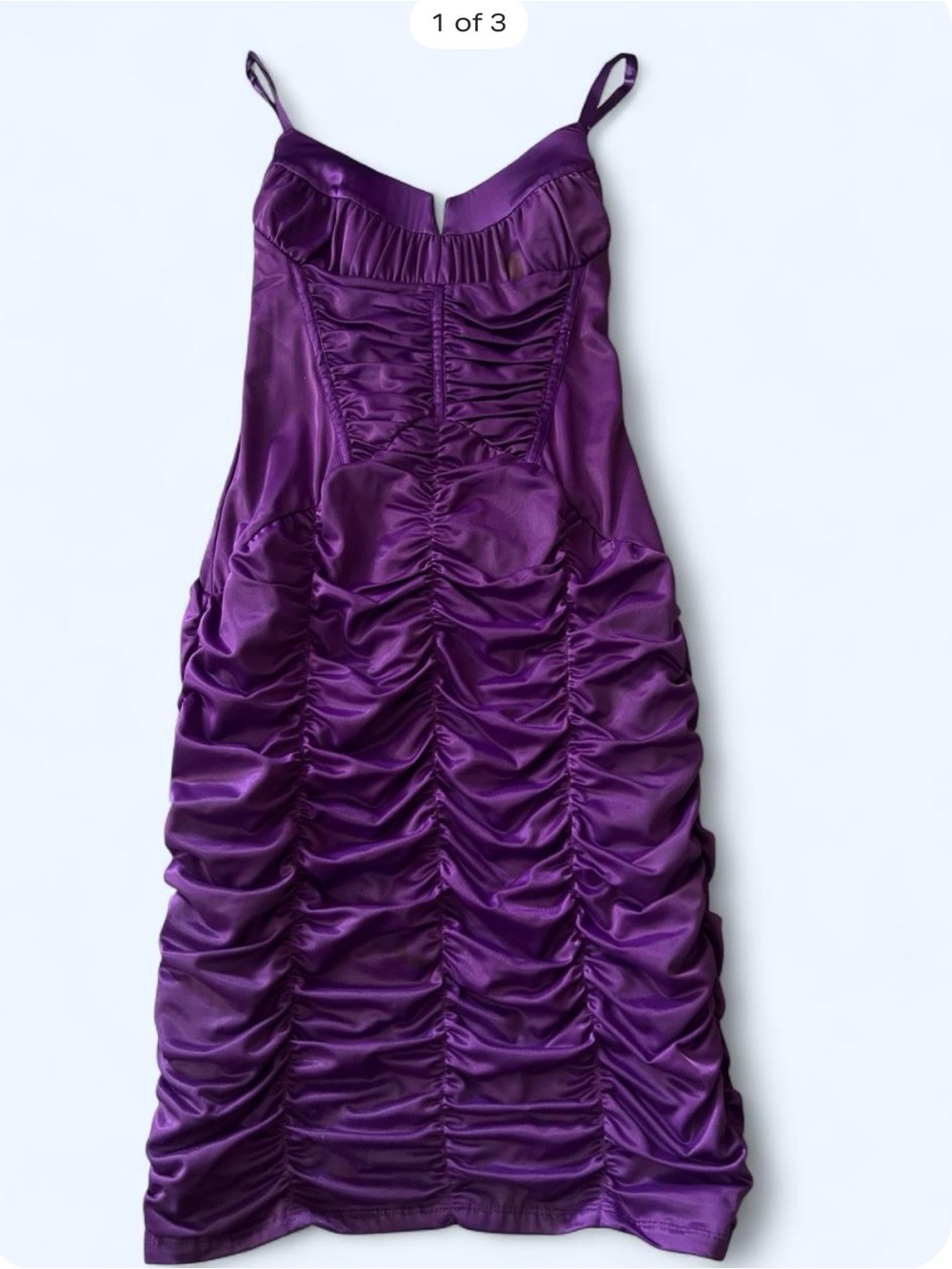 bebe Purple Ruched Satin Spaghetti-Strap Dress